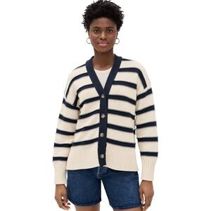Madewell Striped Navy Cream V Neck S Button Front Knit Cardigan Sweater‎ Women